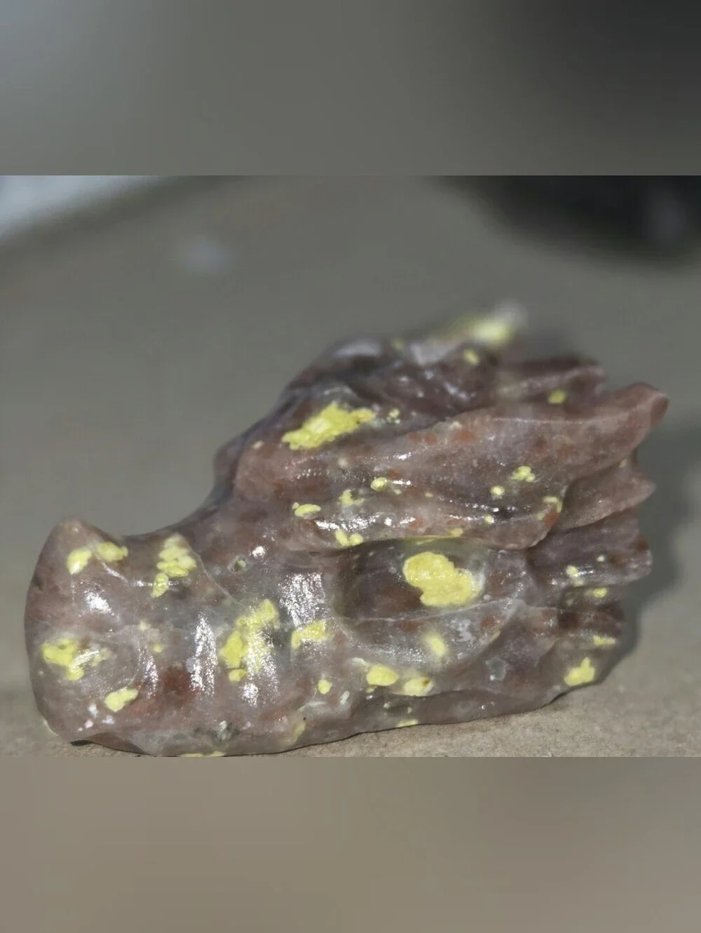 Detailed Plum Blossom Jasper/Peach Blossom Jasper Crystal Carved Dragon Head
